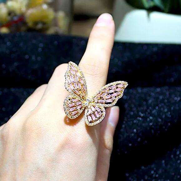 Gold 18K GP Resizable Butterfly Diamond Ring - Picture 3 of 11